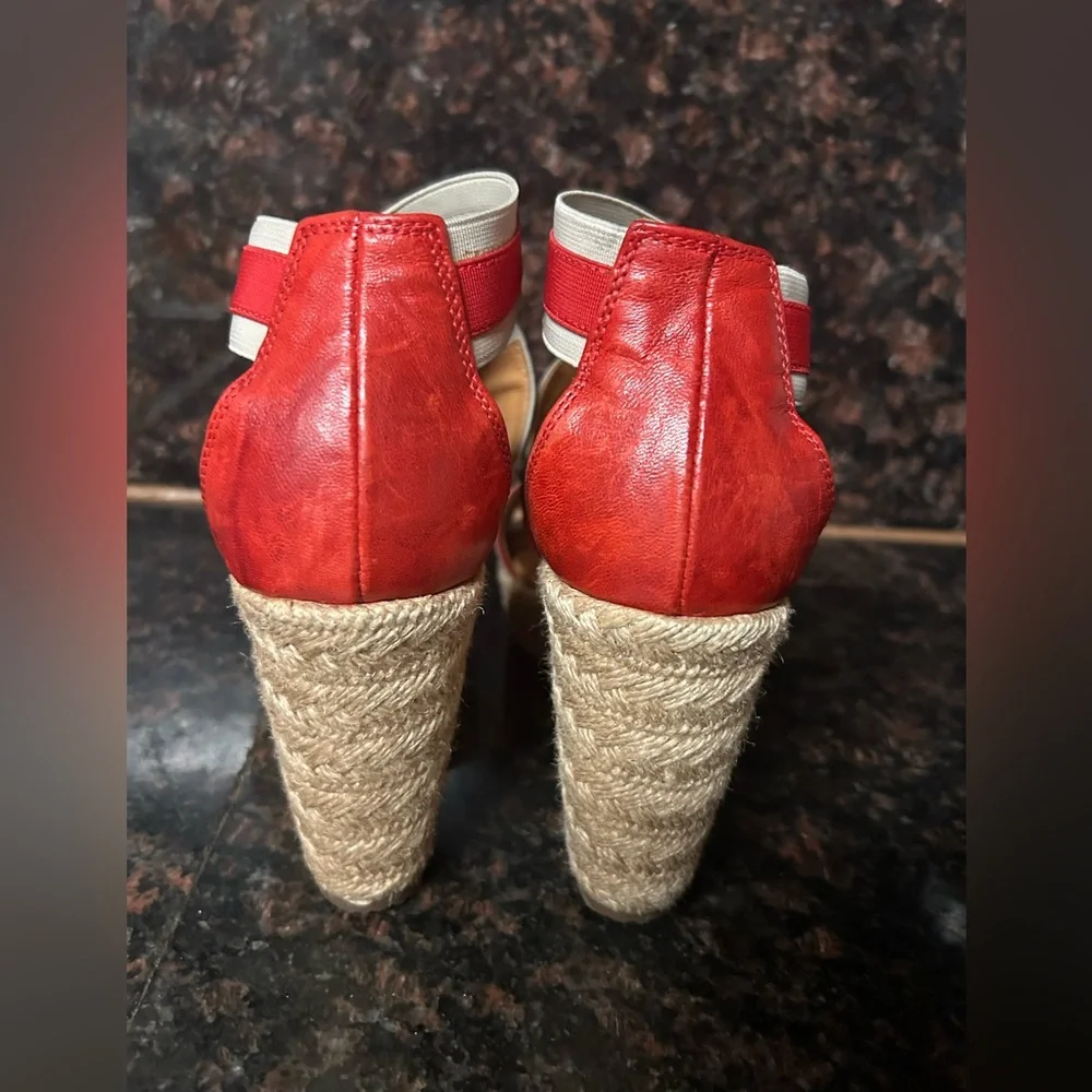 Paul Green Monique Espadrille Wedge Sandals Red Stripes 7